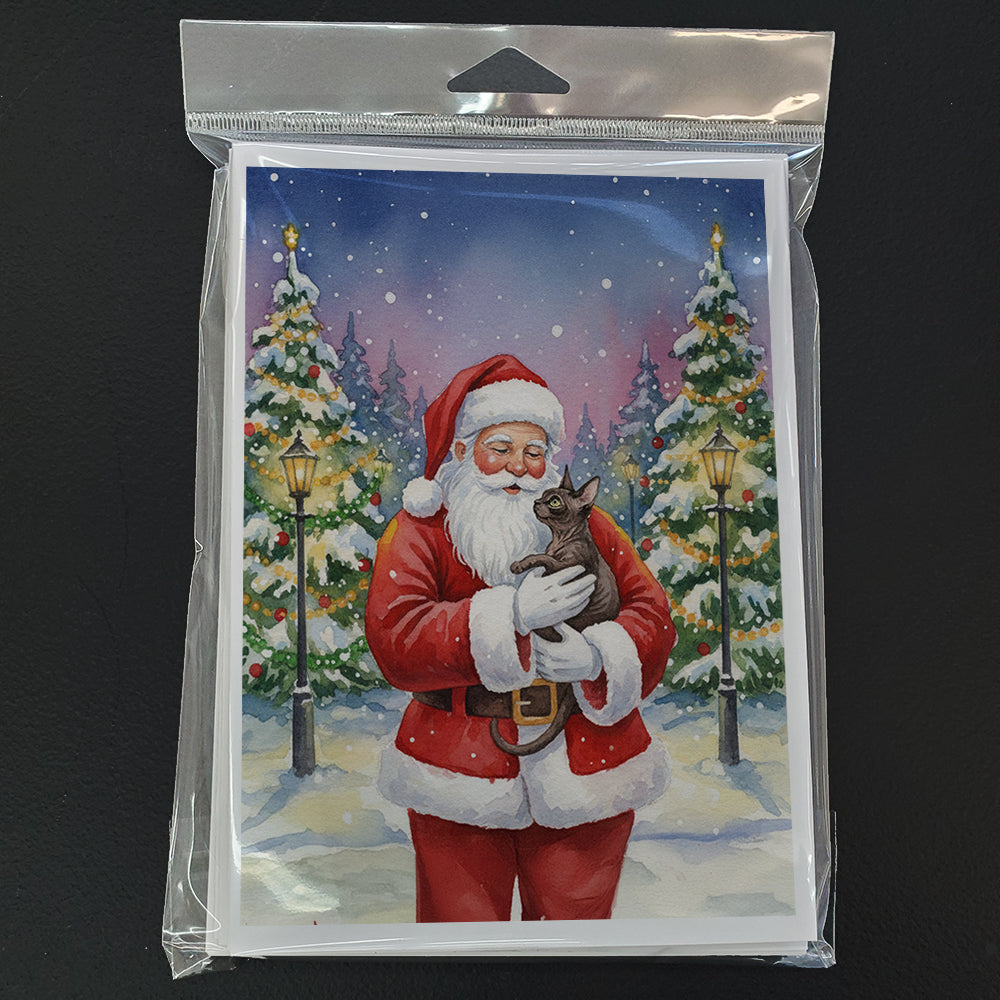Lykoi Cat with Santa Claus Greeting Cards Pack of 8 Blank Cards with Envelopes Whimsical A7 Size 5x7