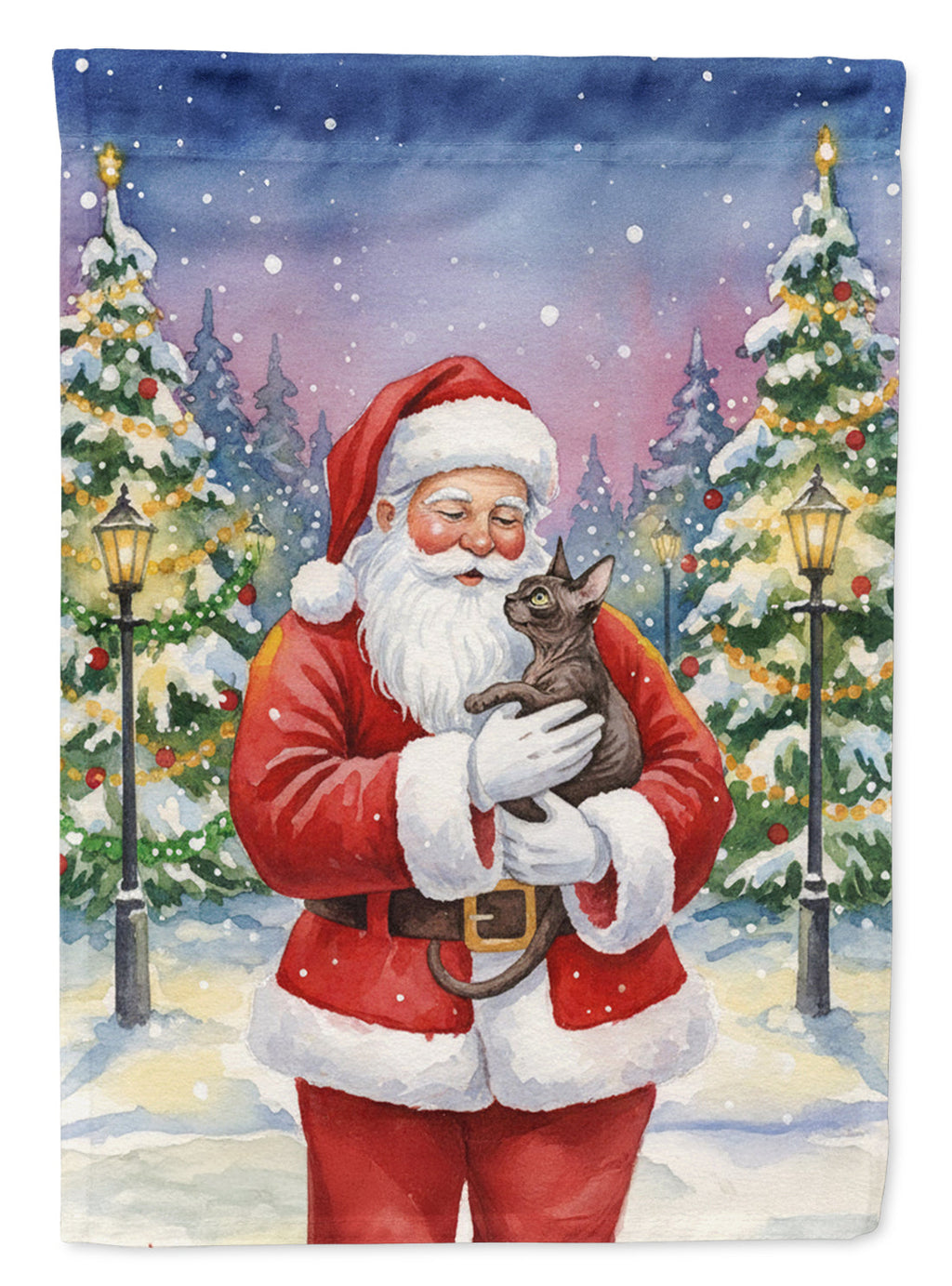 Lykoi Cat with Santa Claus Garden Flag Mailbox Decorative Yard Banner Outside Patio Artwork for Flower Beds, Garden Size, Multicolor