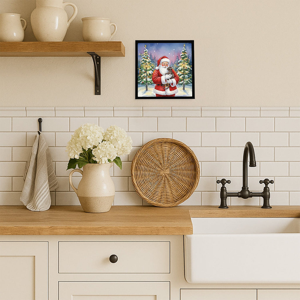 Lykoi Cat with Santa Claus Framed Metal Print Bathroom, Kitchen, Office, Home Decor Wall Art Ready to Hang, Square, 8X8