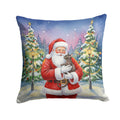 Lykoi Cat with Santa Claus Decorative Throw Pillow 14x14 Indoor Outdoor Accent Cushion, Fabric Cover with Insert for Sofa, Bed, Porch & Living Room