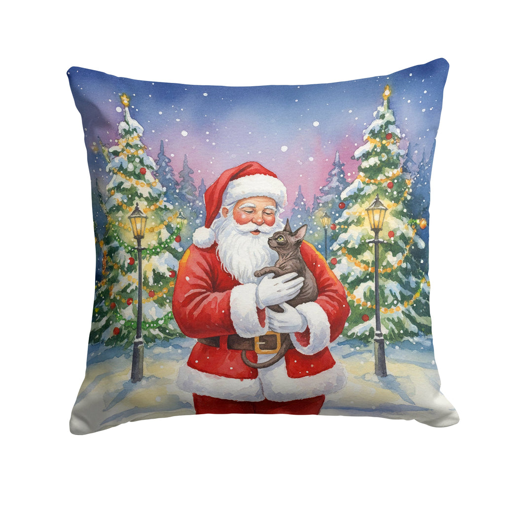 Lykoi Cat with Santa Claus Decorative Throw Pillow 18x18 Indoor Outdoor Accent Cushion, Fabric Cover with Insert for Sofa, Bed, Porch & Living Room