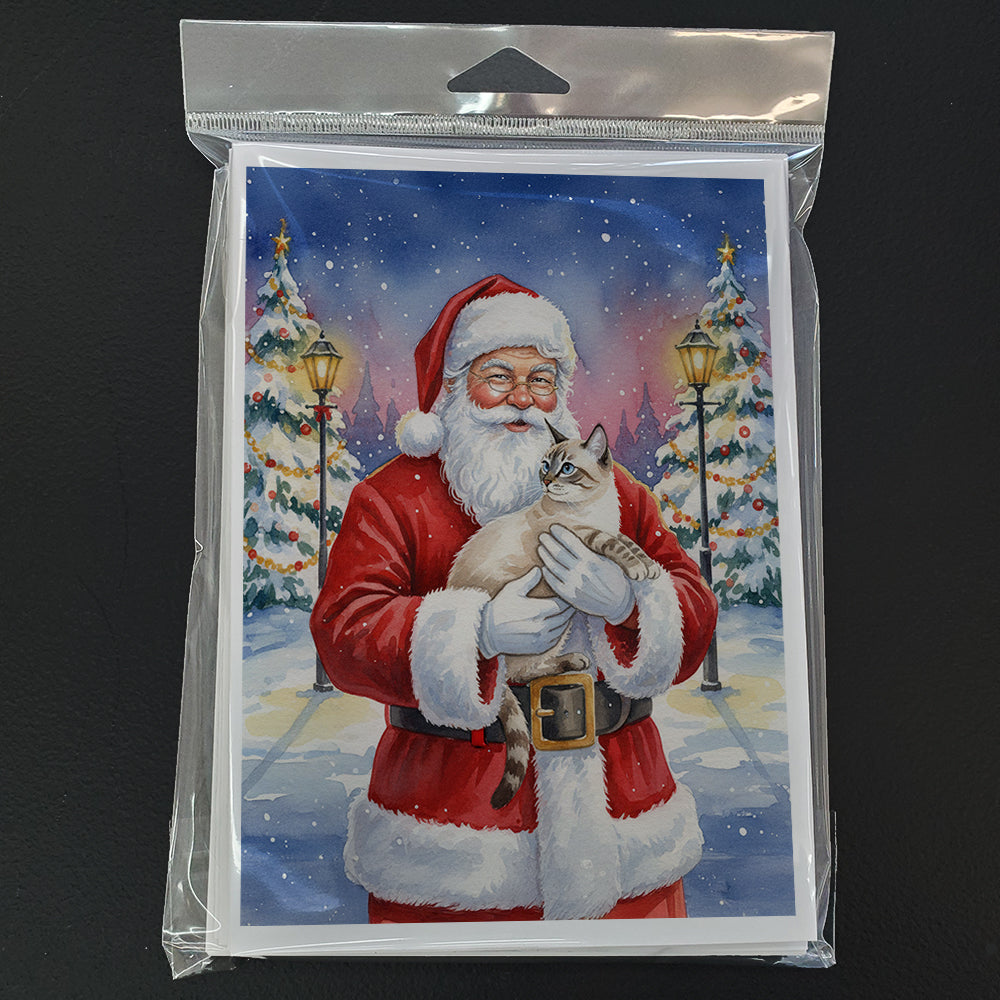 Lynx Point Cat with Santa Claus Greeting Cards Pack of 8 Blank Cards with Envelopes Whimsical A7 Size 5x7