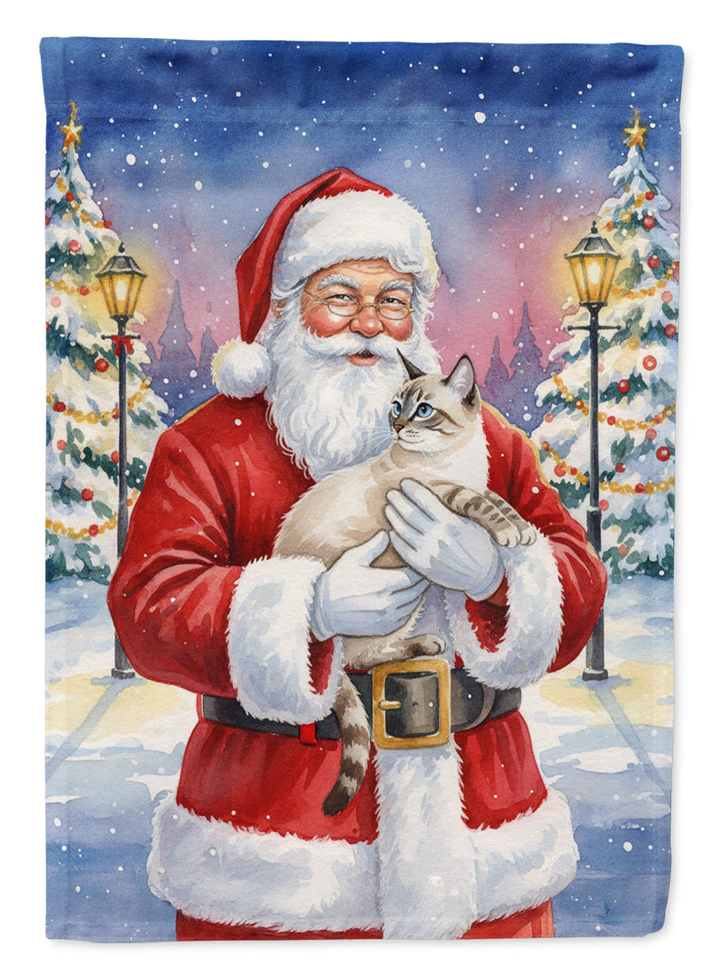 Lynx Point Cat with Santa Claus Garden Flag Mailbox Decorative Yard Banner Outside Patio Artwork for Flower Beds, Garden Size, Multicolor