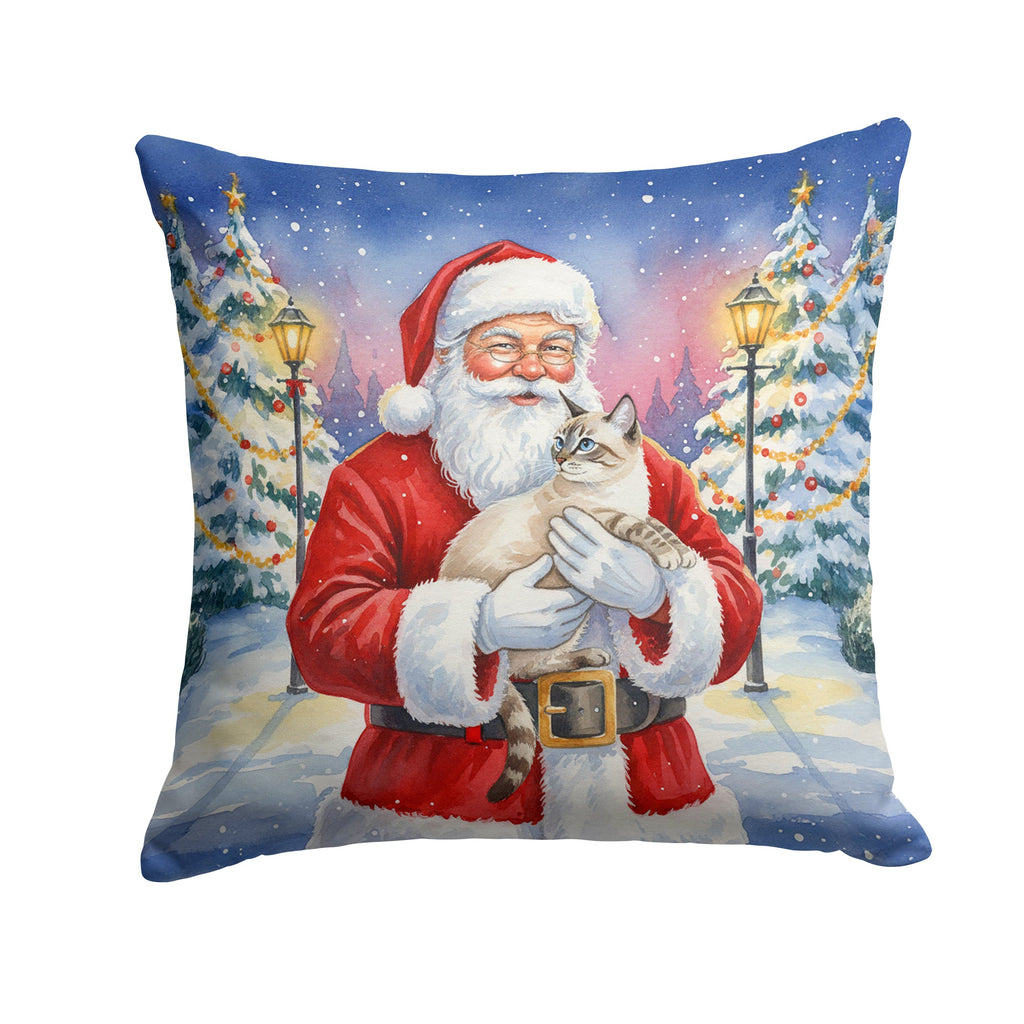 Lynx Point Cat with Santa Claus Decorative Throw Pillow 18x18 Indoor Outdoor Accent Cushion, Fabric Cover with Insert for Sofa, Bed, Porch & Living Room