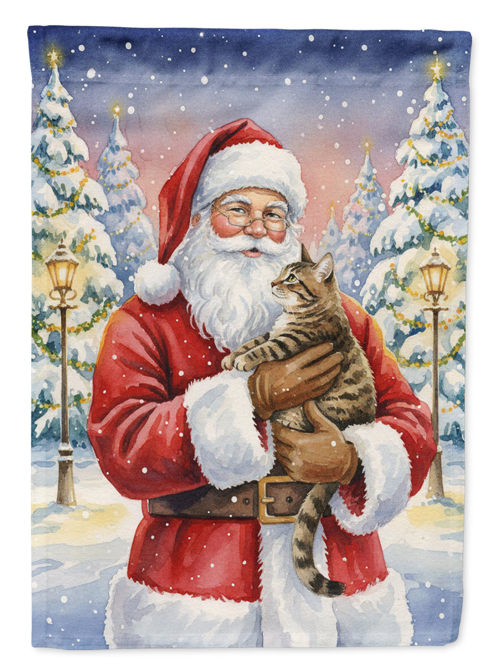 Mackerel Tabby Brown Cat with Santa Claus Garden Flag Mailbox Decorative Yard Banner Outside Patio Artwork for Flower Beds, Garden Size, Multicolor