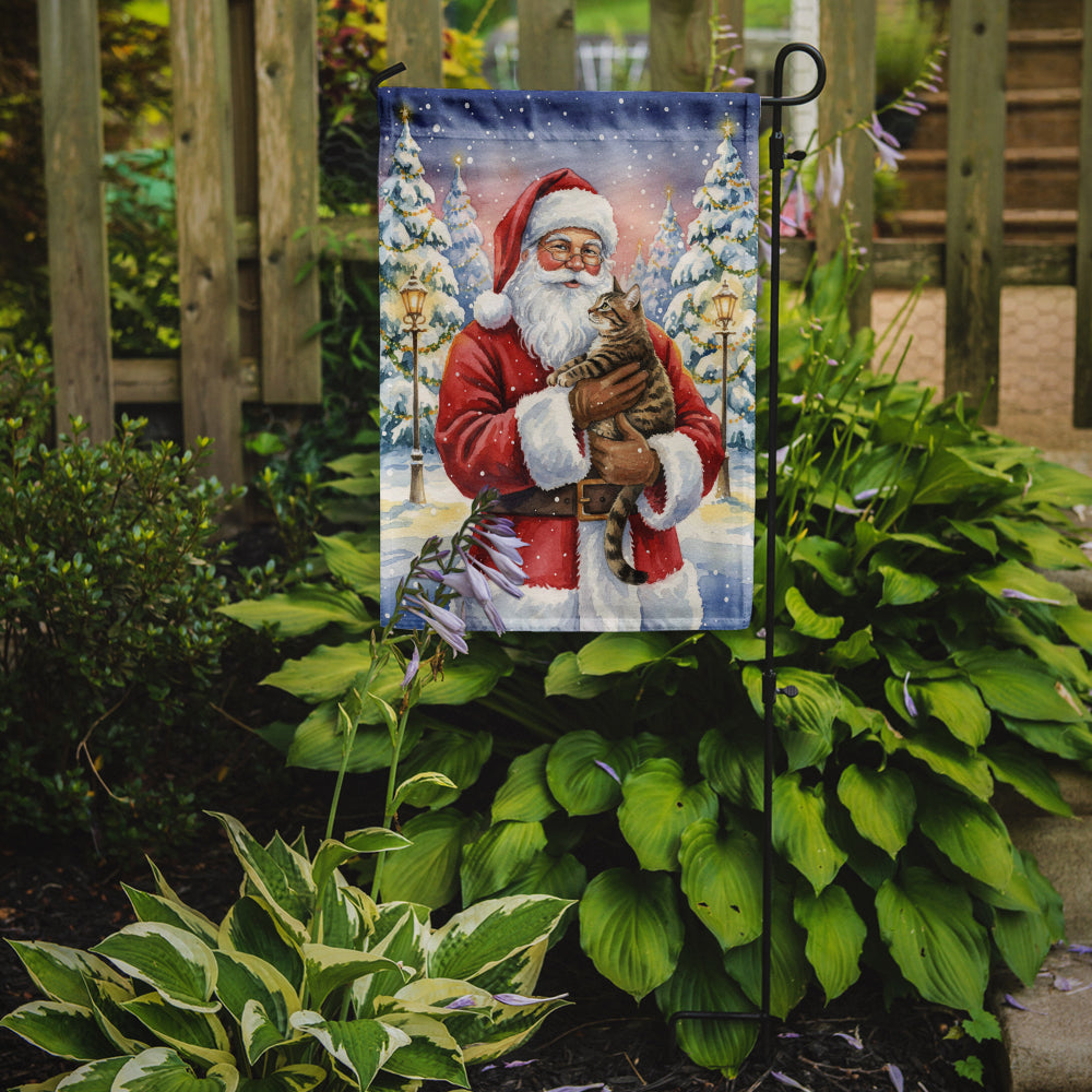 Mackerel Tabby Brown Cat with Santa Claus Garden Flag Mailbox Decorative Yard Banner Outside Patio Artwork for Flower Beds, Garden Size, Multicolor