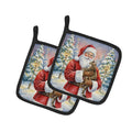 Mackerel Tabby Brown Cat with Santa Claus Pot Holder Set of 2 Heat Resistant Quilted Hot Pads 7.5 x 7.5 Inch, Insulated Kitchen Trivets for Cooking & Baking