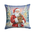 Mackerel Tabby Brown Cat with Santa Claus Decorative Throw Pillow 18x18 Indoor Outdoor Accent Cushion, Fabric Cover with Insert for Sofa, Bed, Porch & Living Room