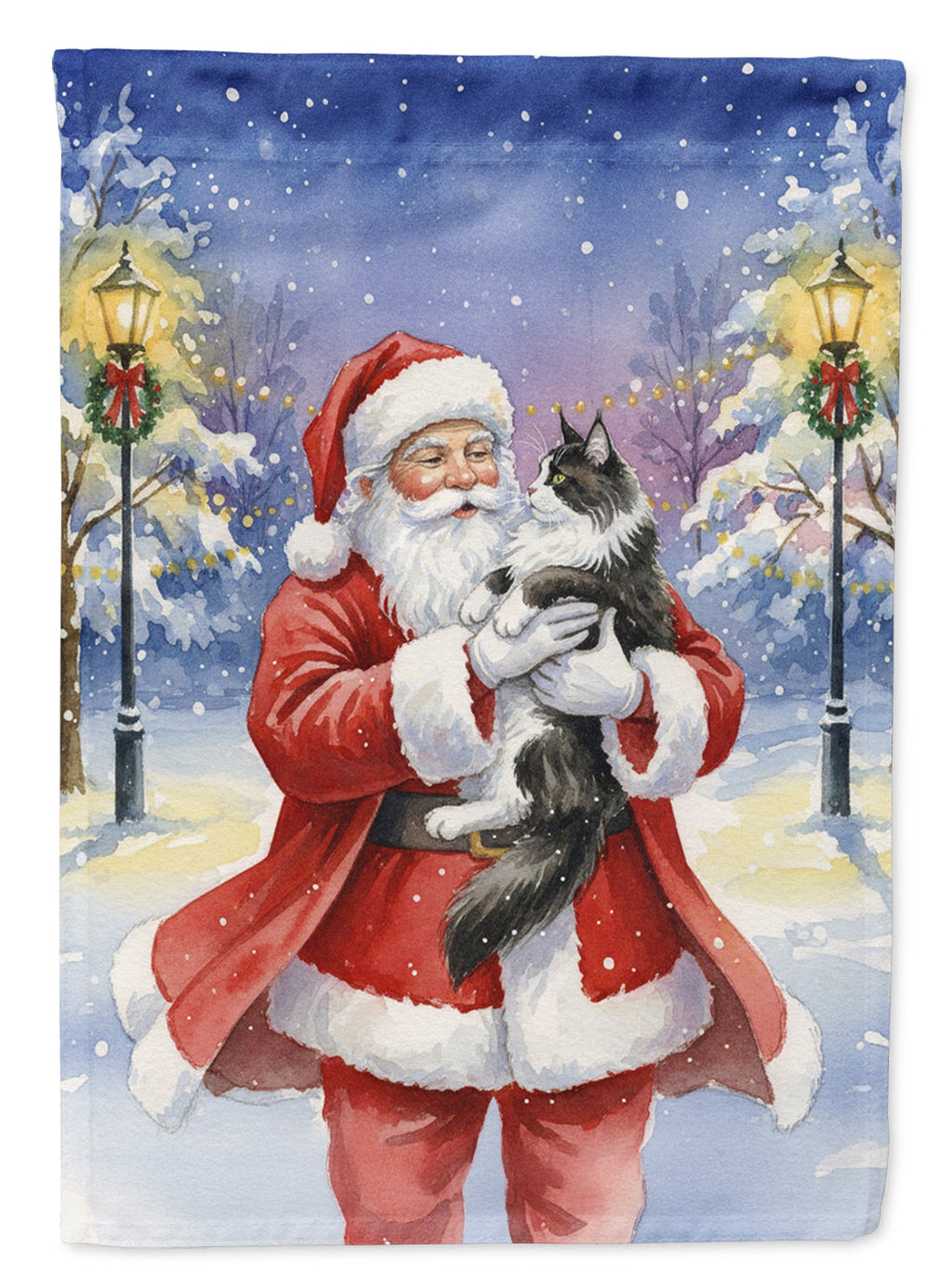 MaineCoon Black & White Cat with Santa Claus Garden Flag Mailbox Decorative Yard Banner Outside Patio Artwork for Flower Beds, Garden Size, Multicolor