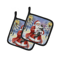 MaineCoon Black & White Cat with Santa Claus Pot Holder Set of 2 Heat Resistant Quilted Hot Pads 7.5 x 7.5 Inch, Insulated Kitchen Trivets for Cooking & Baking