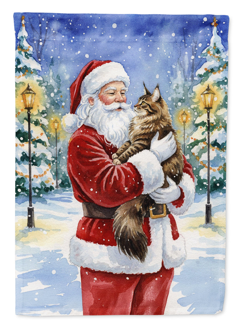 MaineCoon Brown Tabby Cat with Santa Claus Garden Flag Mailbox Decorative Yard Banner Outside Patio Artwork for Flower Beds, Garden Size, Multicolor