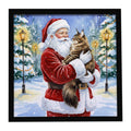 MaineCoon Brown Tabby Cat with Santa Claus Framed Metal Print Bathroom, Kitchen, Office, Home Decor Wall Art Ready to Hang, Square, 8X8