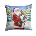 MaineCoon Brown Tabby Cat with Santa Claus Decorative Throw Pillow 18x18 Indoor Outdoor Accent Cushion, Fabric Cover with Insert for Sofa, Bed, Porch & Living Room