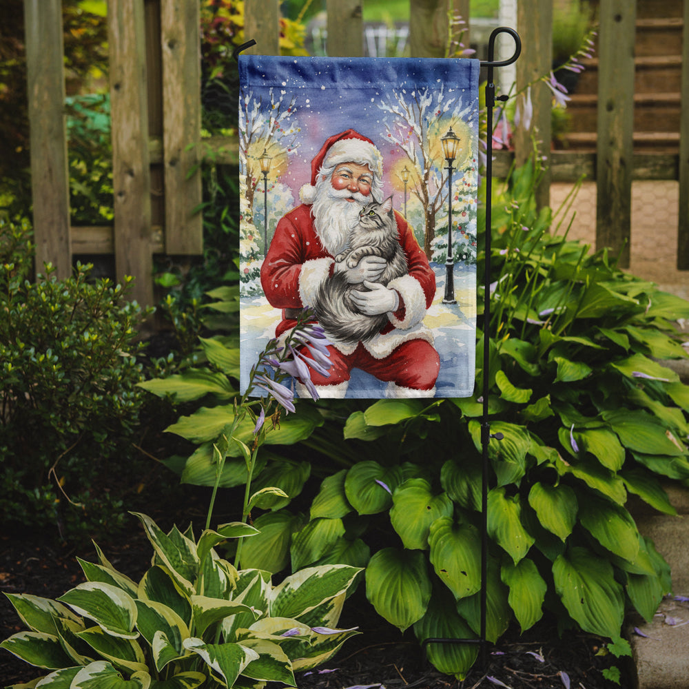 MaineCoon Silver Tabby Cat with Santa Claus Garden Flag Mailbox Decorative Yard Banner Outside Patio Artwork for Flower Beds, Garden Size, Multicolor
