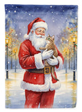 Malayan Cat with Santa Claus House Flag 28x40 Porch Sleeve Pole Decorative Outside Yard Banner Artwork Wall Hanging, Polyester