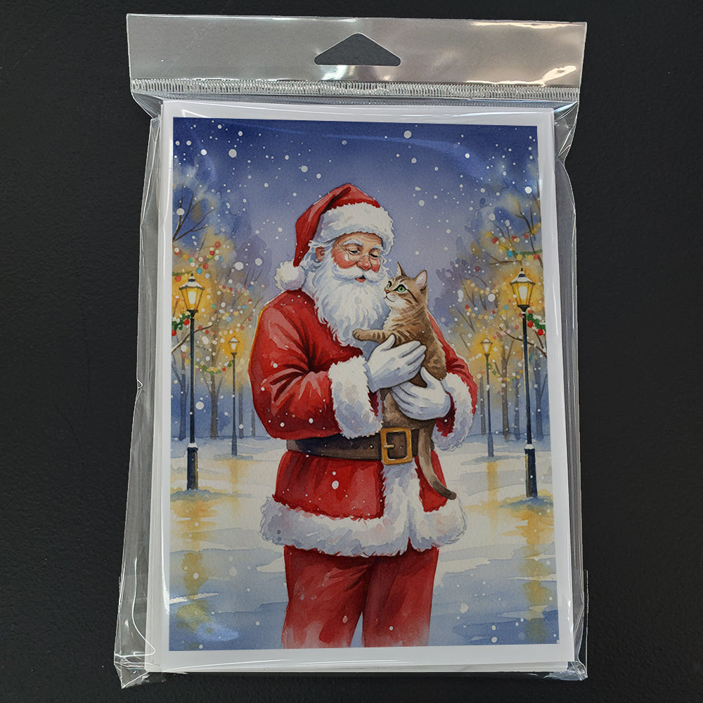 Malayan Cat with Santa Claus Greeting Cards Pack of 8 Blank Cards with Envelopes Whimsical A7 Size 5x7
