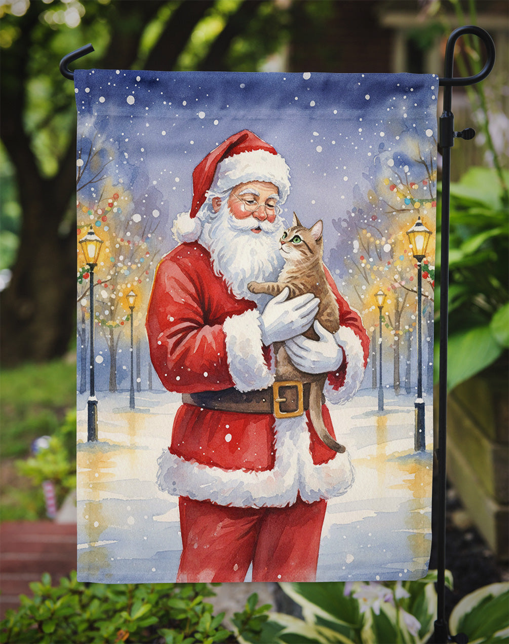 Malayan Cat with Santa Claus Garden Flag Mailbox Decorative Yard Banner Outside Patio Artwork for Flower Beds, Garden Size, Multicolor