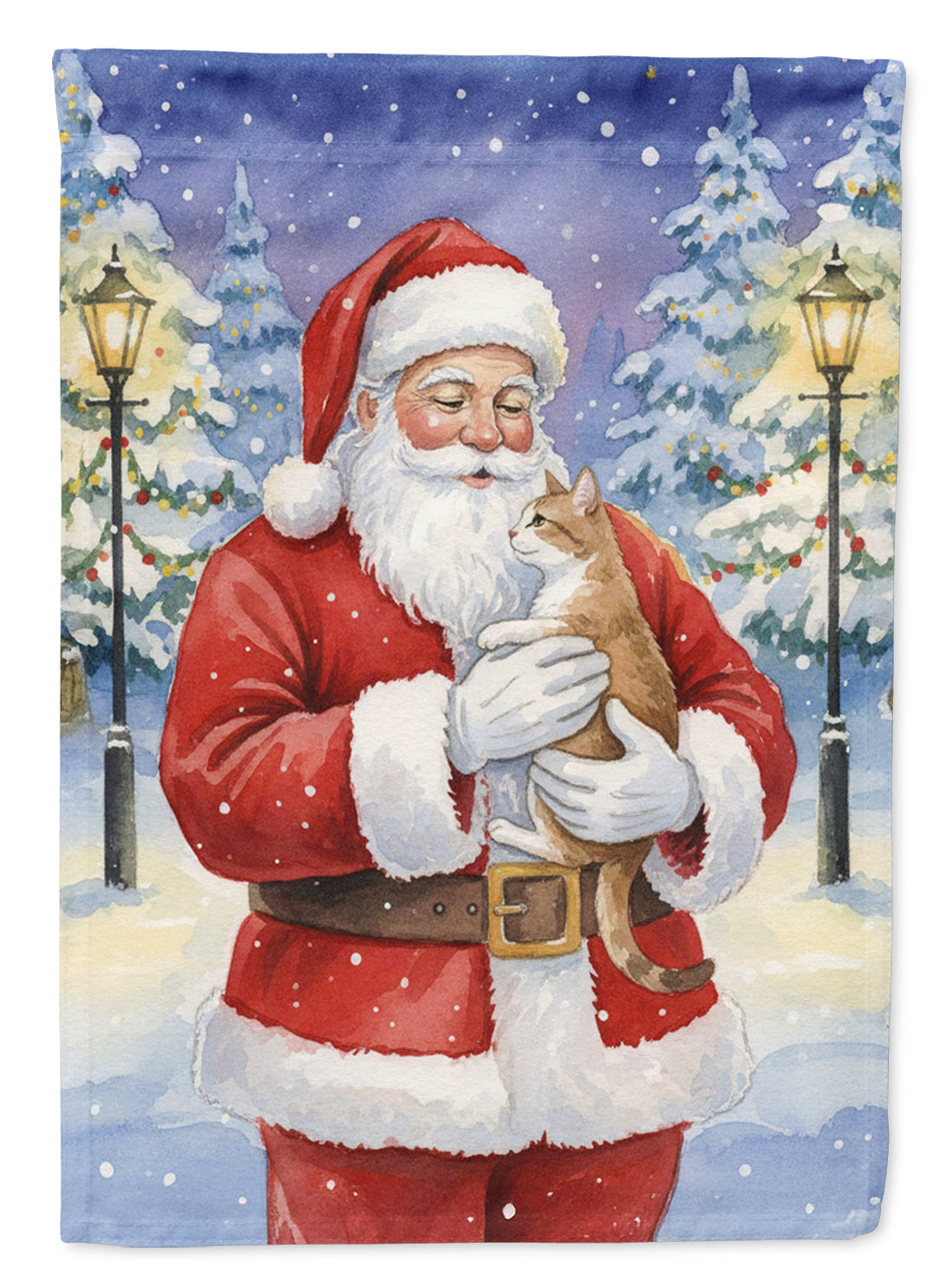 Manx Cat with Santa Claus Garden Flag Mailbox Decorative Yard Banner Outside Patio Artwork for Flower Beds, Garden Size, Multicolor