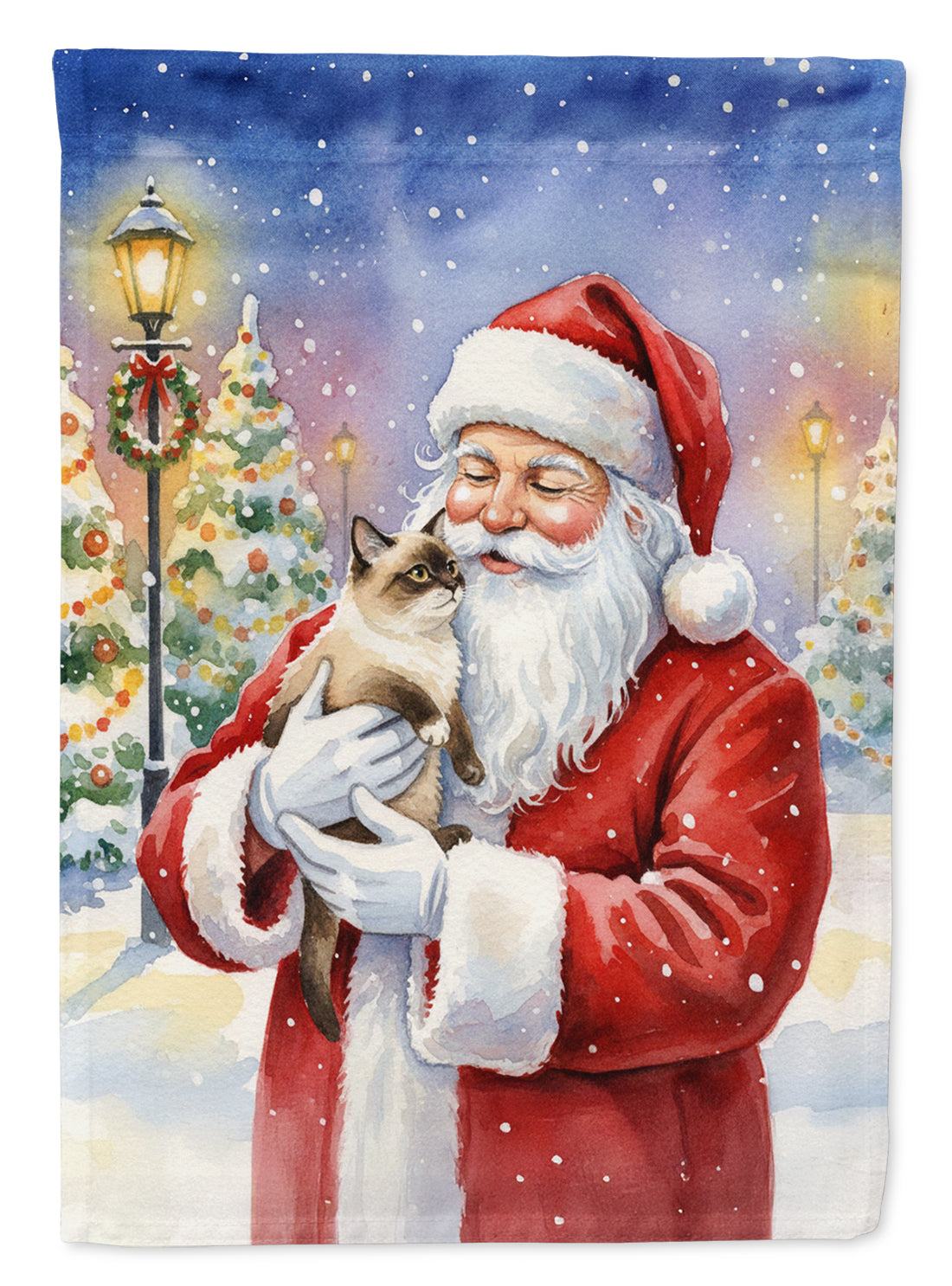 Mekong Bobtail Cat with Santa Claus Garden Flag Mailbox Decorative Yard Banner Outside Patio Artwork for Flower Beds, Garden Size, Multicolor