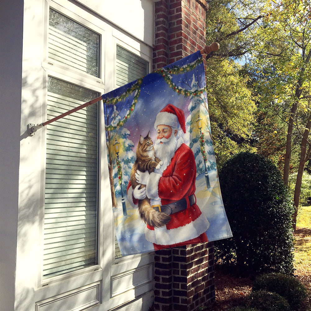 Norwegian Forest Cat Brown Tabby with Santa Claus House Flag 28x40 Porch Sleeve Pole Decorative Outside Yard Banner Artwork Wall Hanging, Polyester