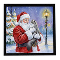 Norwegian Forest Cat Gray and White with Santa Claus Framed Metal Print Bathroom, Kitchen, Office, Home Decor Wall Art Ready to Hang, Square, 8X8