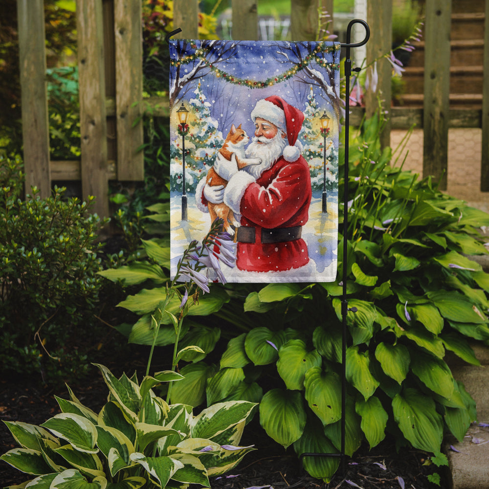 Orange and White Cat with Santa Claus Garden Flag Mailbox Decorative Yard Banner Outside Patio Artwork for Flower Beds, Garden Size, Multicolor