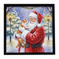 Orange and White Cat with Santa Claus Framed Metal Print Bathroom, Kitchen, Office, Home Decor Wall Art Ready to Hang, Square, 8X8