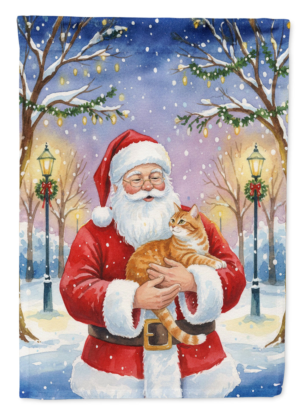 Orange Classic Tabby Cat with Santa Claus House Flag 28x40 Porch Sleeve Pole Decorative Outside Yard Banner Artwork Wall Hanging, Polyester