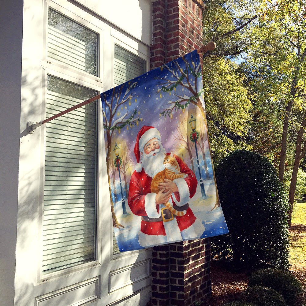 Orange Classic Tabby Cat with Santa Claus House Flag 28x40 Porch Sleeve Pole Decorative Outside Yard Banner Artwork Wall Hanging, Polyester