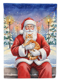 Orange Mackerel Tabby Cat with Santa Claus House Flag 28x40 Porch Sleeve Pole Decorative Outside Yard Banner Artwork Wall Hanging, Polyester