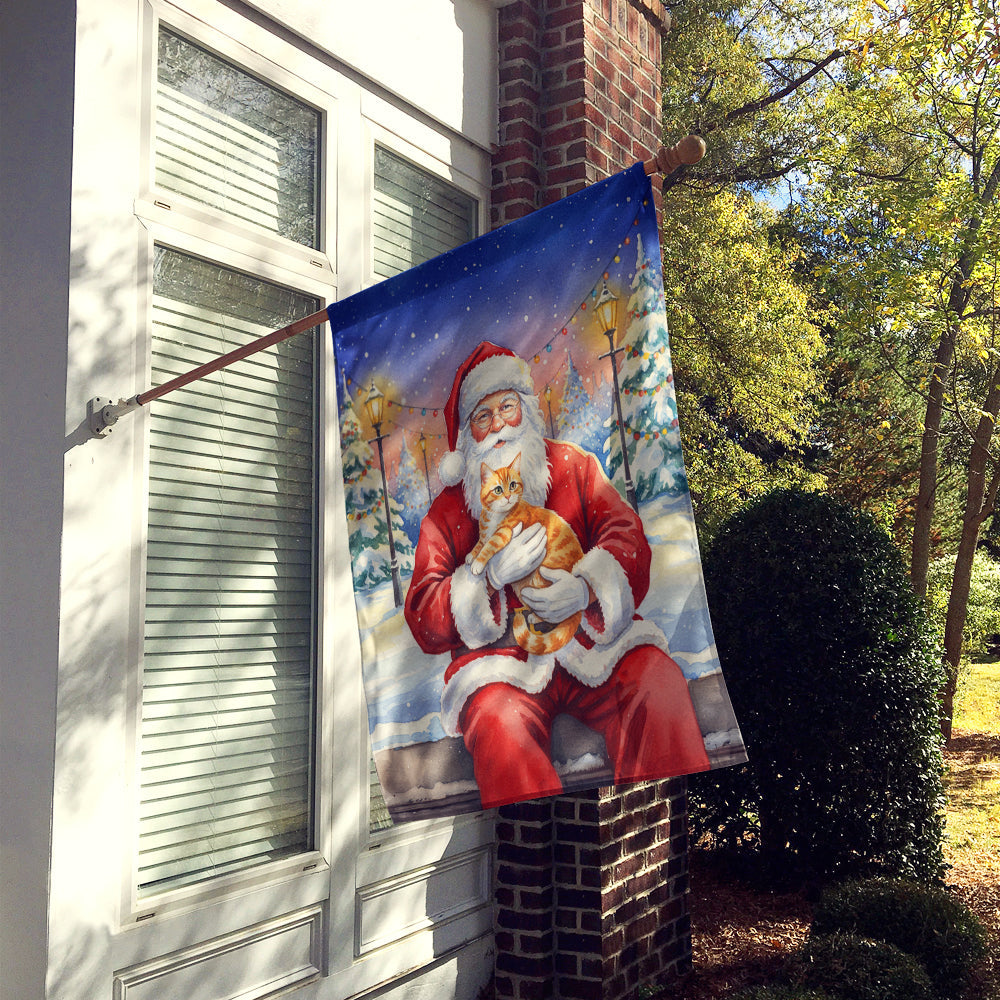 Orange Mackerel Tabby Cat with Santa Claus House Flag 28x40 Porch Sleeve Pole Decorative Outside Yard Banner Artwork Wall Hanging, Polyester