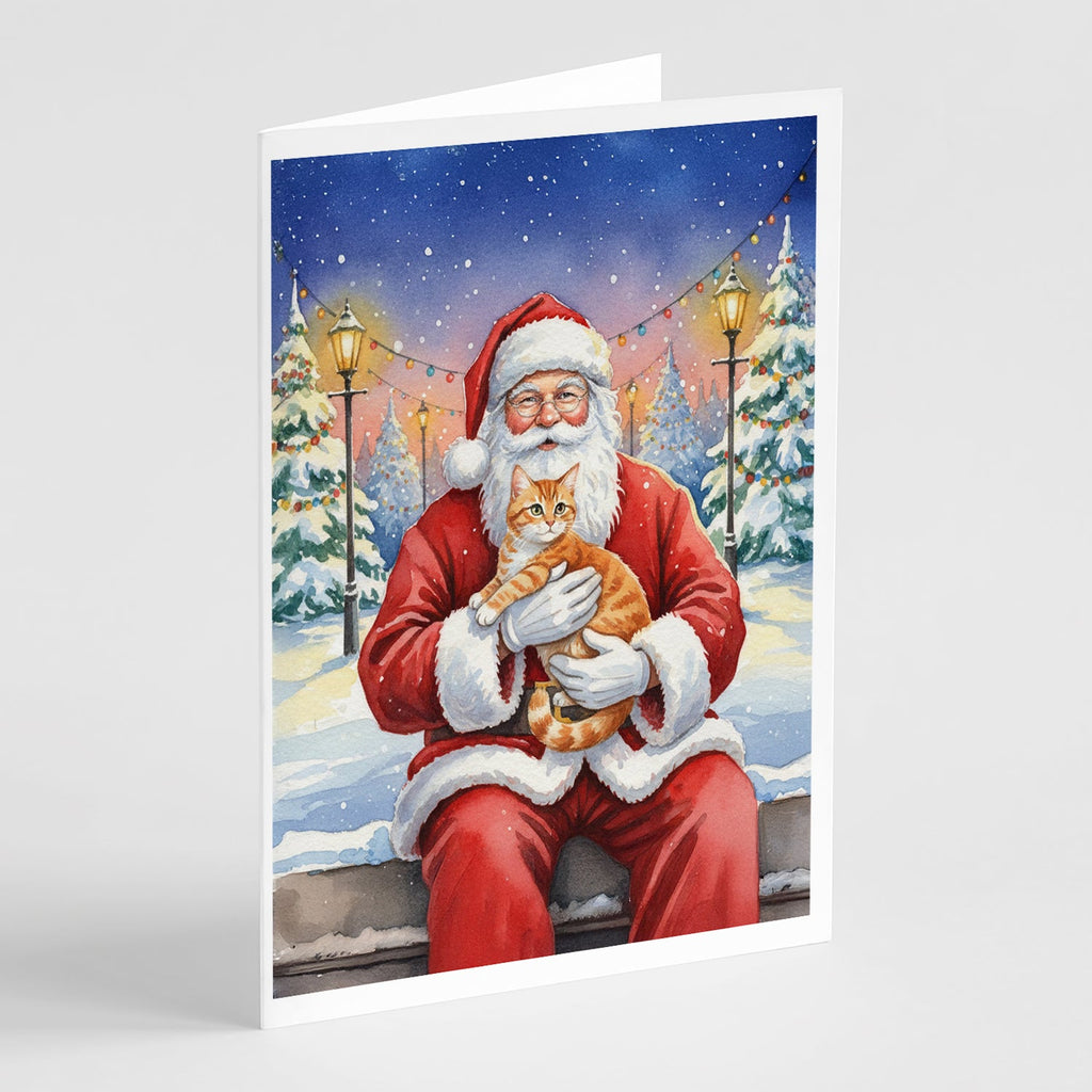 Orange Mackerel Tabby Cat with Santa Claus Greeting Cards Pack of 8 Blank Cards with Envelopes Whimsical A7 Size 5x7