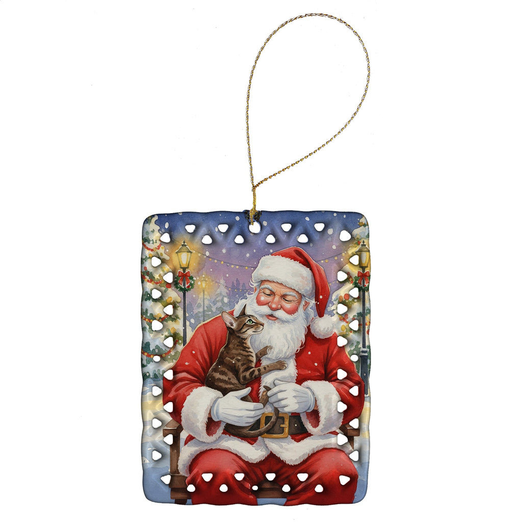 Oriental Shorthair Cat with Santa Claus Porcelain Ornament Christmas Tree Hanging Decorations for Home Christmas Holiday, Rectangle, Gift, Multicolor