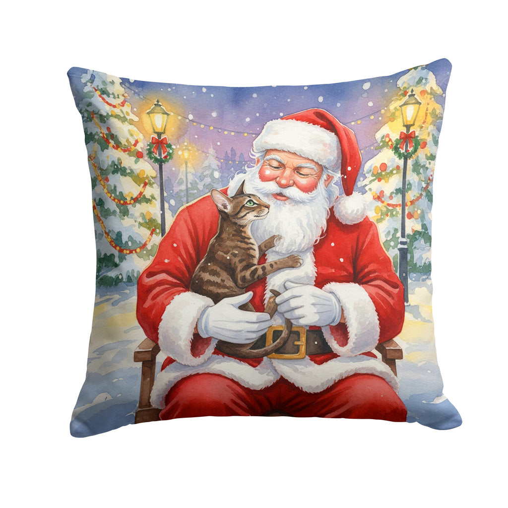Oriental Shorthair Cat with Santa Claus Decorative Throw Pillow 14x14 Indoor Outdoor Accent Cushion, Fabric Cover with Insert for Sofa, Bed, Porch & Living Room