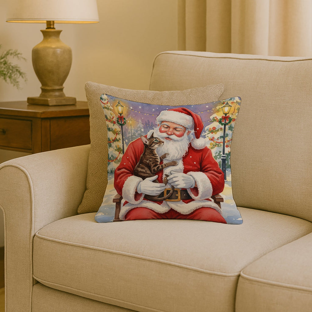 Oriental Shorthair Cat with Santa Claus Decorative Throw Pillow 18x18 Indoor Outdoor Accent Cushion, Fabric Cover with Insert for Sofa, Bed, Porch & Living Room