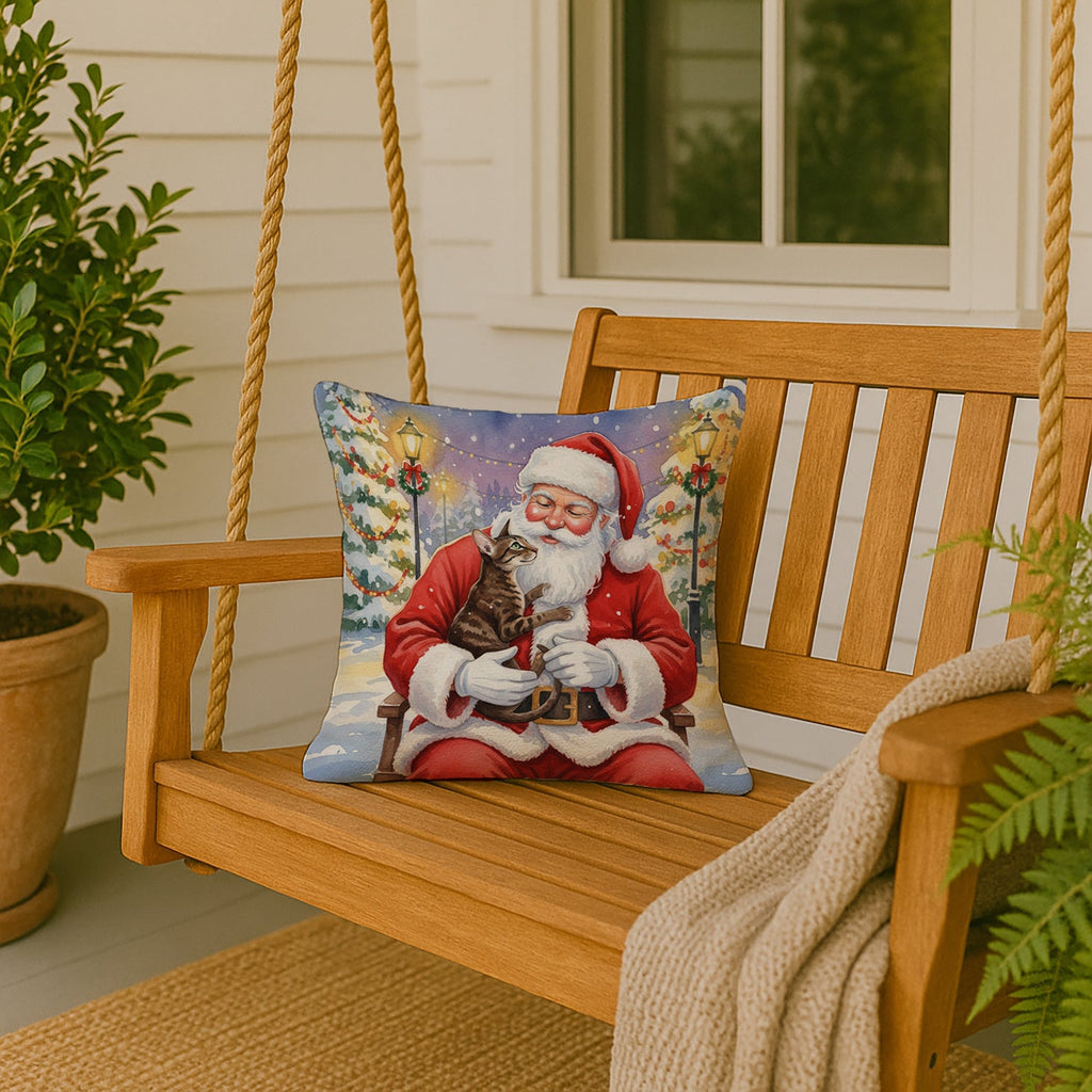 Oriental Shorthair Cat with Santa Claus Decorative Throw Pillow 18x18 Indoor Outdoor Accent Cushion, Fabric Cover with Insert for Sofa, Bed, Porch & Living Room