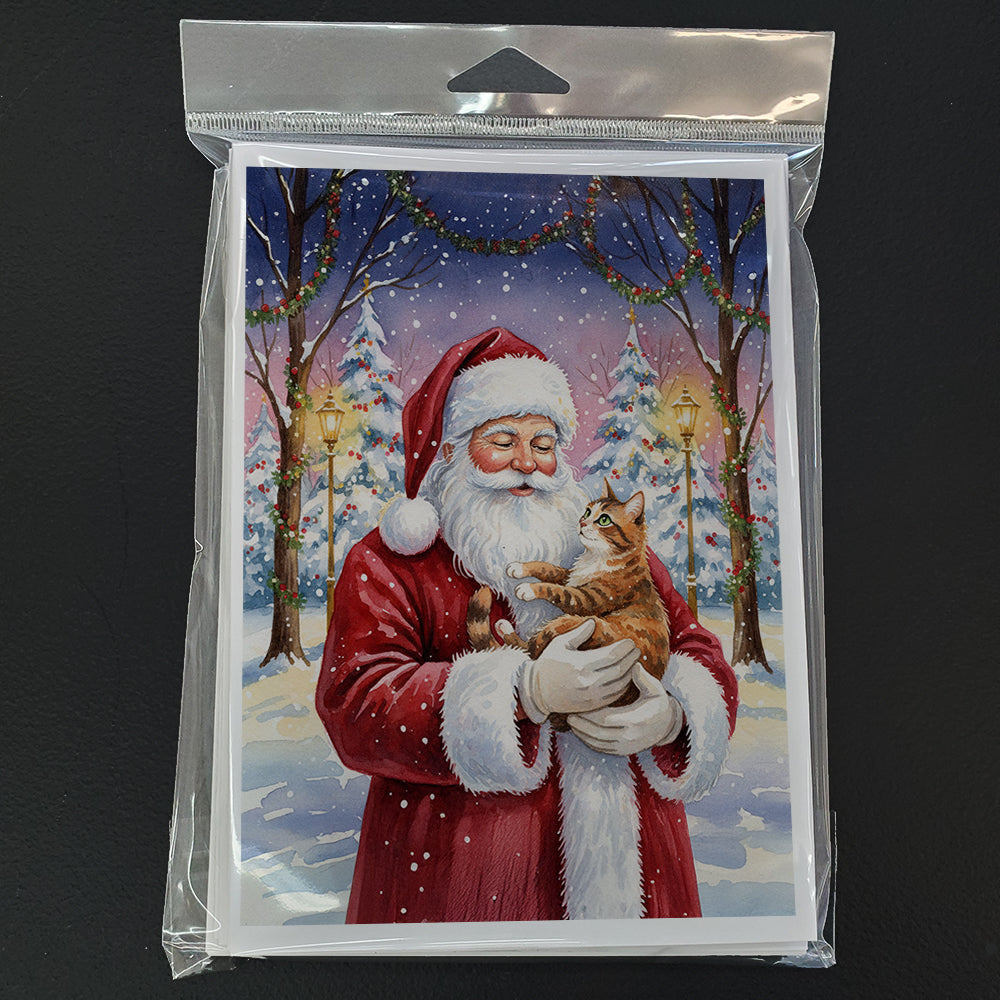 Patched Tabby Cat with Santa Claus Greeting Cards Pack of 8 Blank Cards with Envelopes Whimsical A7 Size 5x7