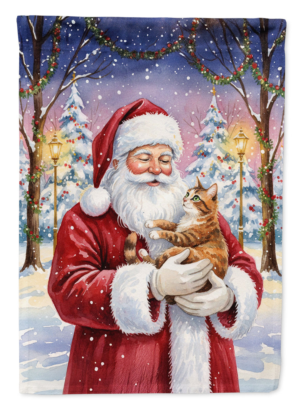 Patched Tabby Cat with Santa Claus Garden Flag Mailbox Decorative Yard Banner Outside Patio Artwork for Flower Beds, Garden Size, Multicolor