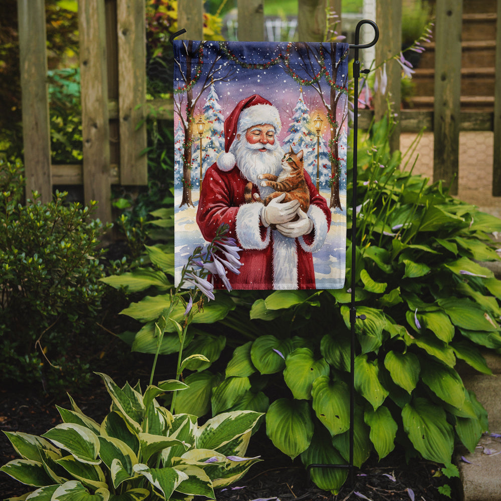 Patched Tabby Cat with Santa Claus Garden Flag Mailbox Decorative Yard Banner Outside Patio Artwork for Flower Beds, Garden Size, Multicolor