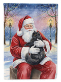 Persian Black Cat with Santa Claus House Flag 28x40 Porch Sleeve Pole Decorative Outside Yard Banner Artwork Wall Hanging, Polyester