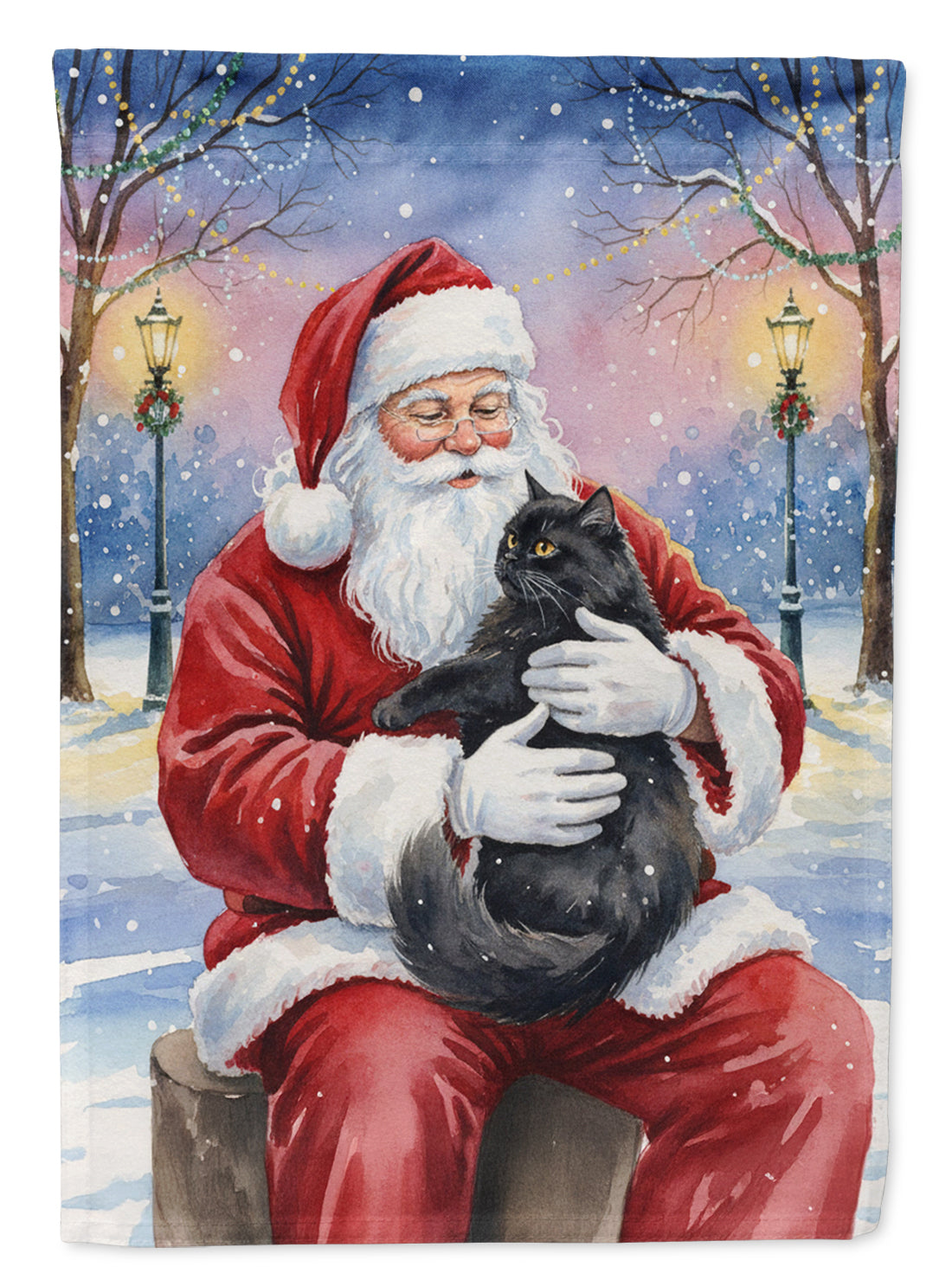 Persian Black Cat with Santa Claus House Flag 28x40 Porch Sleeve Pole Decorative Outside Yard Banner Artwork Wall Hanging, Polyester