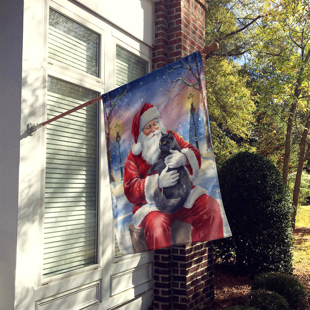 Persian Black Cat with Santa Claus House Flag 28x40 Porch Sleeve Pole Decorative Outside Yard Banner Artwork Wall Hanging, Polyester