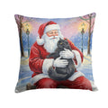 Persian Black Cat with Santa Claus Decorative Throw Pillow 14x14 Indoor Outdoor Accent Cushion, Fabric Cover with Insert for Sofa, Bed, Porch & Living Room