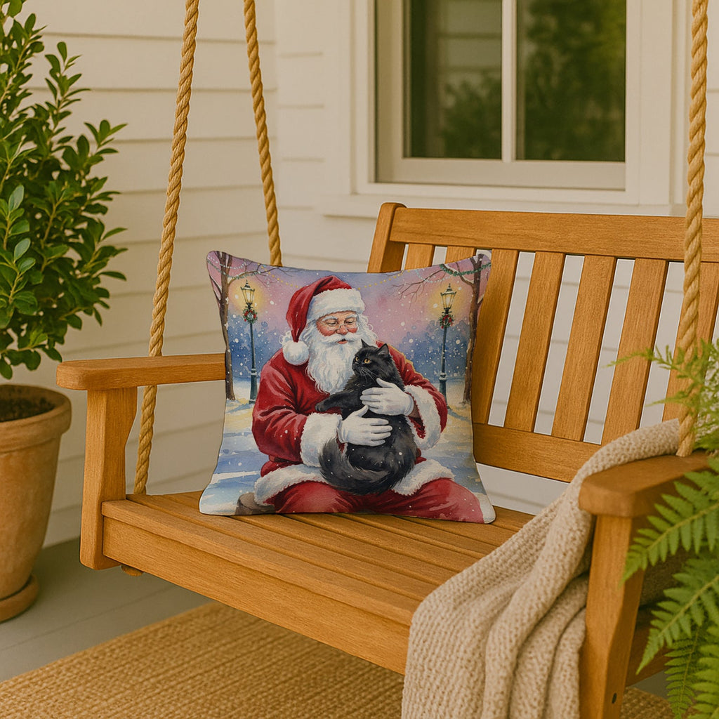 Persian Black Cat with Santa Claus Decorative Throw Pillow 18x18 Indoor Outdoor Accent Cushion, Fabric Cover with Insert for Sofa, Bed, Porch & Living Room