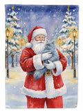 Persian Blue Cat with Santa Claus House Flag 28x40 Porch Sleeve Pole Decorative Outside Yard Banner Artwork Wall Hanging, Polyester