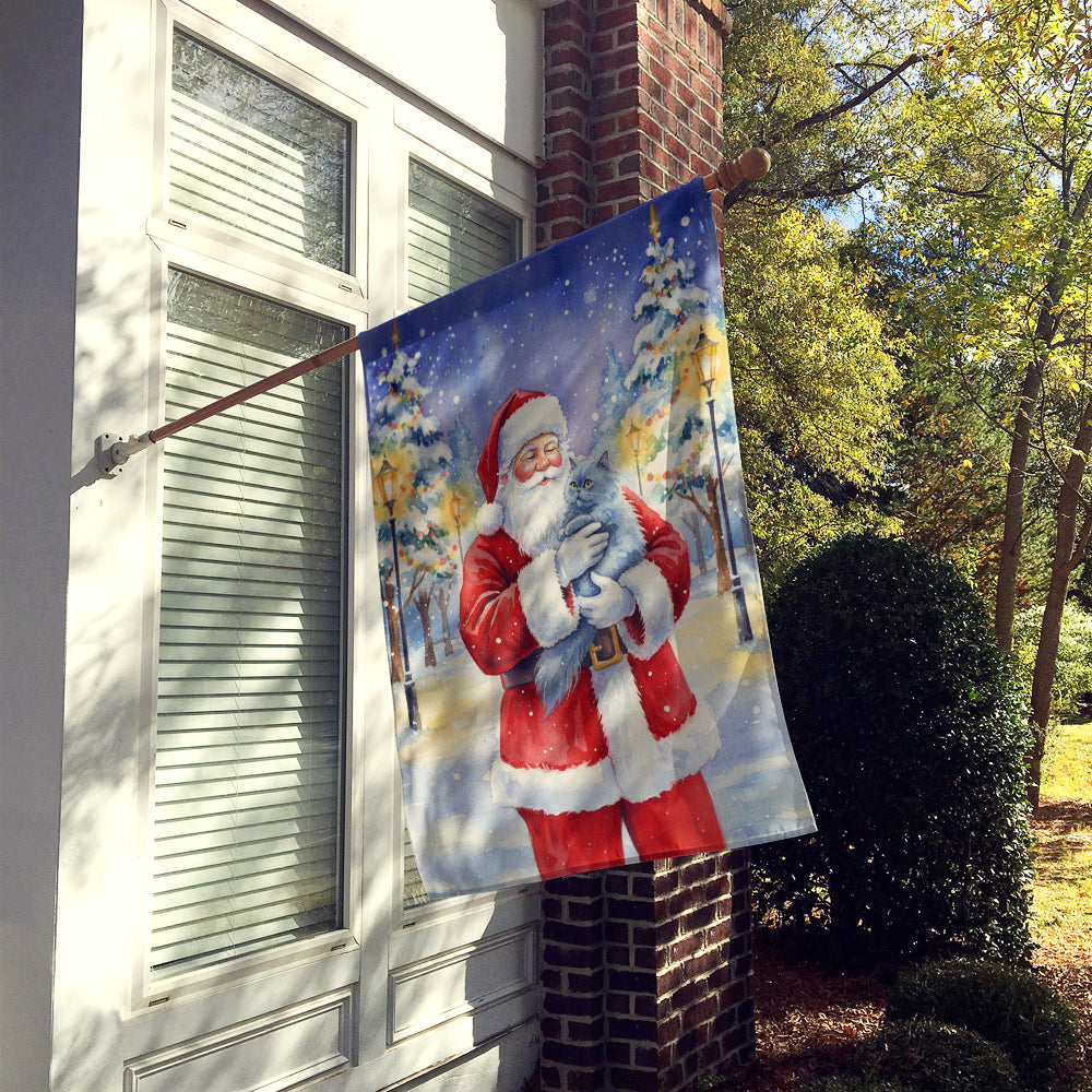 Persian Blue Cat with Santa Claus House Flag 28x40 Porch Sleeve Pole Decorative Outside Yard Banner Artwork Wall Hanging, Polyester
