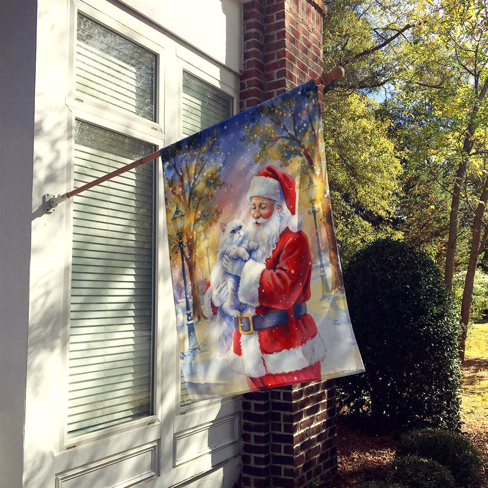 Persian White Cat with Santa Claus House Flag 28x40 Porch Sleeve Pole Decorative Outside Yard Banner Artwork Wall Hanging, Polyester