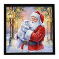Persian White Cat with Santa Claus Framed Metal Print Bathroom, Kitchen, Office, Home Decor Wall Art Ready to Hang, Square, 8X8