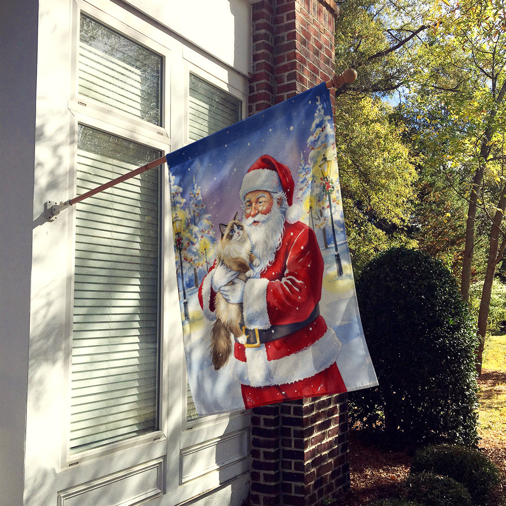 Ragdoll Bicolor Cat with Santa Claus House Flag 28x40 Porch Sleeve Pole Decorative Outside Yard Banner Artwork Wall Hanging, Polyester