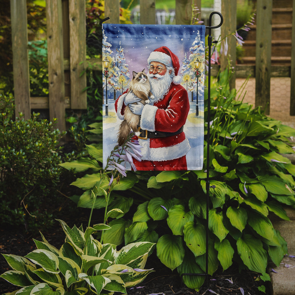 Ragdoll Bicolor Cat with Santa Claus Garden Flag Mailbox Decorative Yard Banner Outside Patio Artwork for Flower Beds, Garden Size, Multicolor
